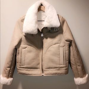 H&M khaki Suede Faux Fur Coat